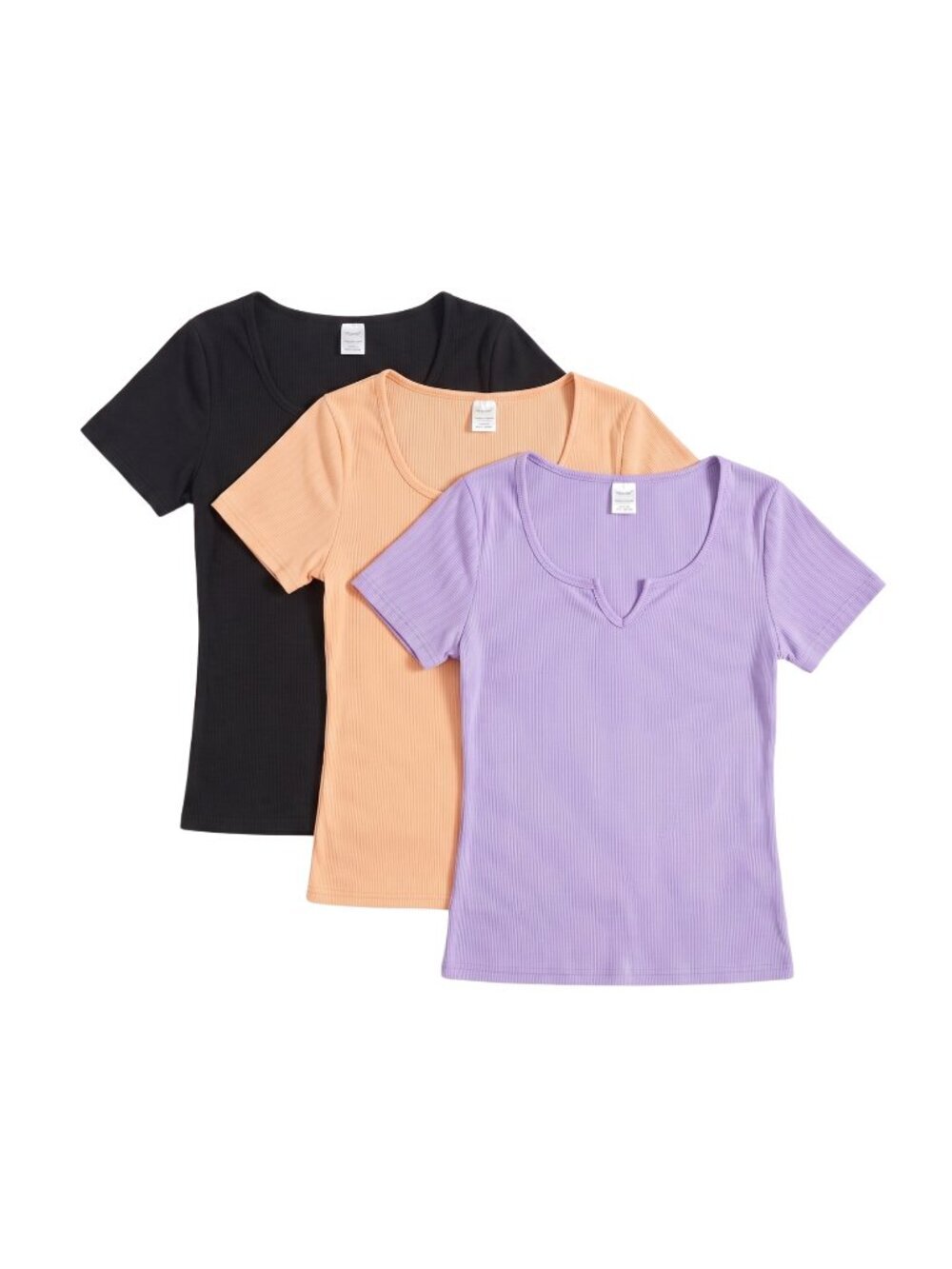 NWOT | 3-Pack Ribbed Notch-Neck Fitted Short Sleeve Tees Large
